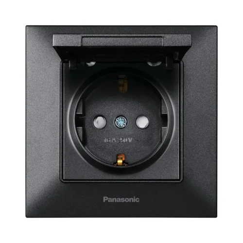 Розетка Panasonic Arkedia Slim із заземленням та кришкою Чорна (WNTC0210-2BL)
