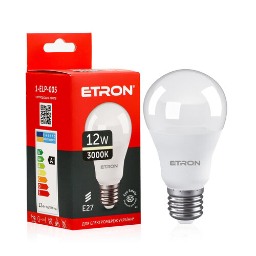 Светодиодная LED лампа ETRON 12W A60 3000K E27 теплый свет 1-ELP-005