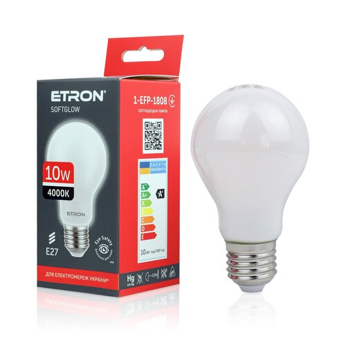 Світлодіодна філаментна лампа ETRON SoftGlow A60 10W 4000K E27 матова колба (1-EFP-1808)