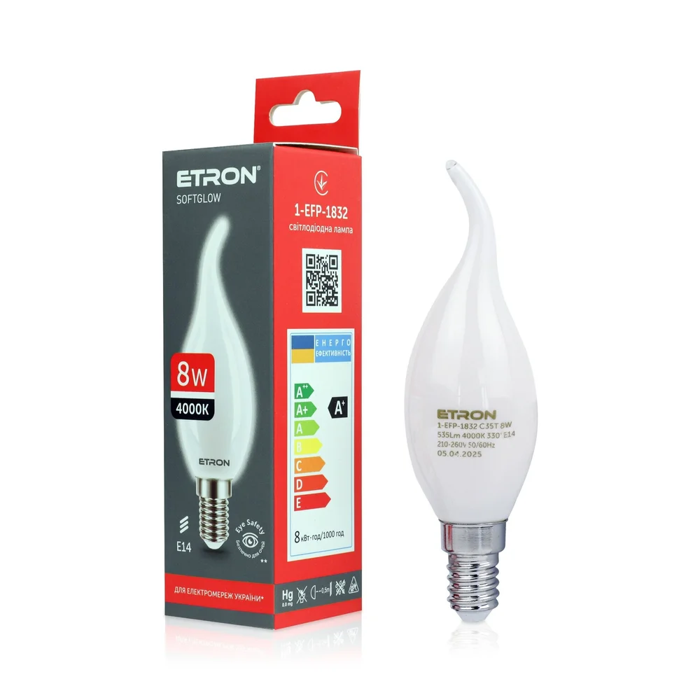 Світлодіодна філаментна лампа ETRON C35T 8W 4000K E14 матова колба (1-EFP-1832)