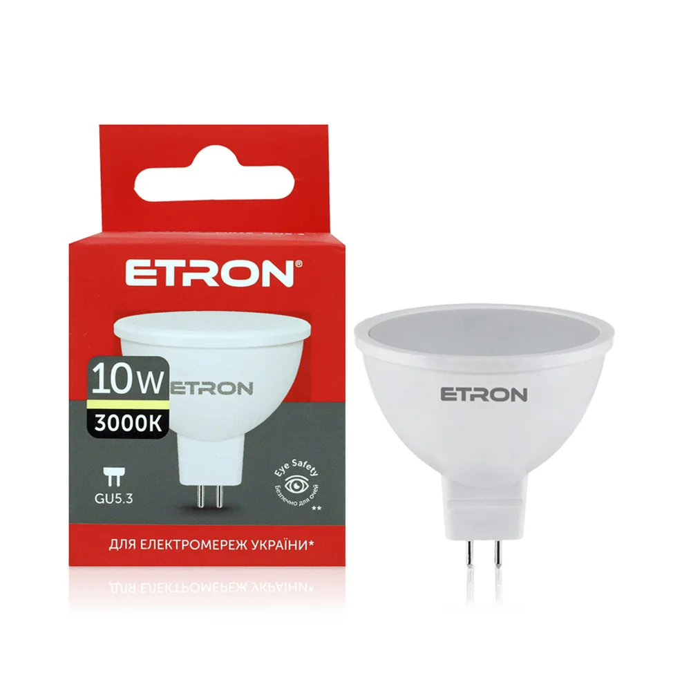 Світлодіодна LED лампа ETRON 10W 3000K GU5,3 MR16 тепле світло 1-ELP-859