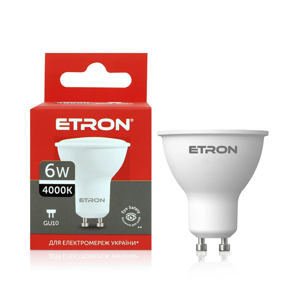 Світлодіодна LED лампа ETRON 6W 4000K GU10 MR16 денне світло 1-ELP-848