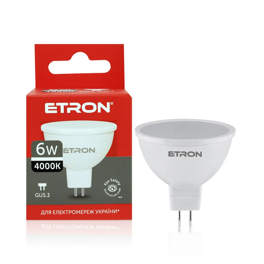 Світлодіодна LED лампа ETRON 6W 4000K GU5.3 MR16 денне світло 1-ELP-846