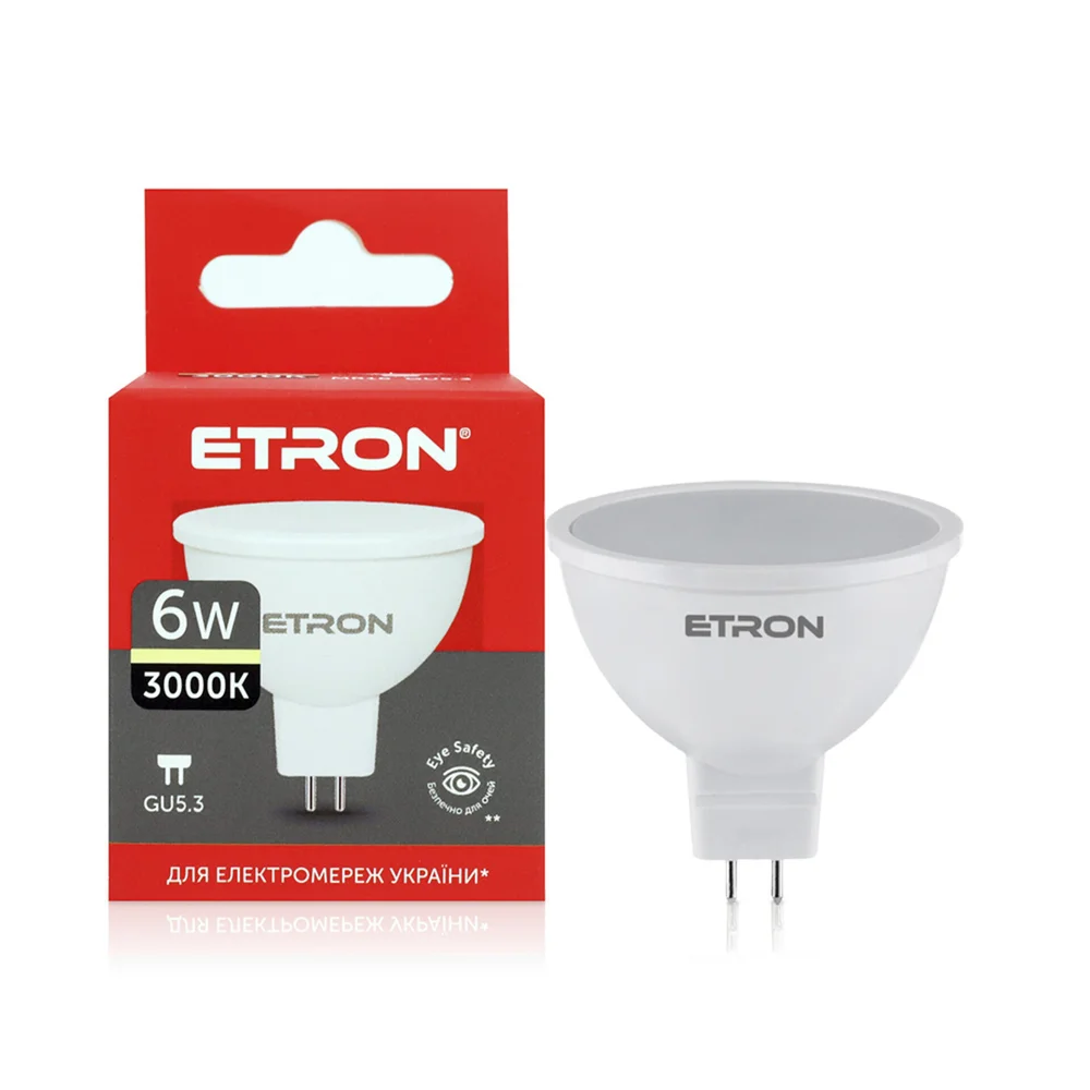 Світлодіодна LED лампа ETRON 6W 3000K GU5.3 MR16 тепле світло 1-ELP-845