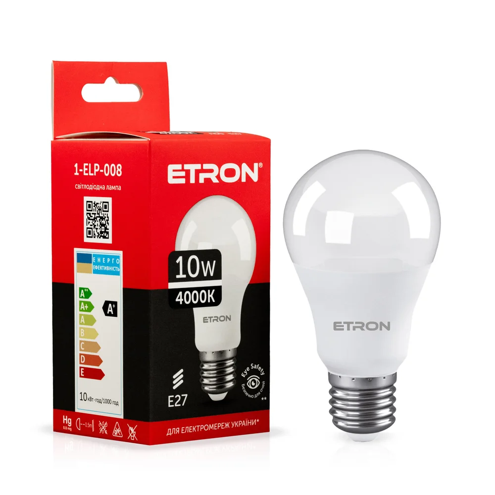 Светодиодная LED лампа ETRON A60 1-ELP-008 10W 4000K E27 дневной свет