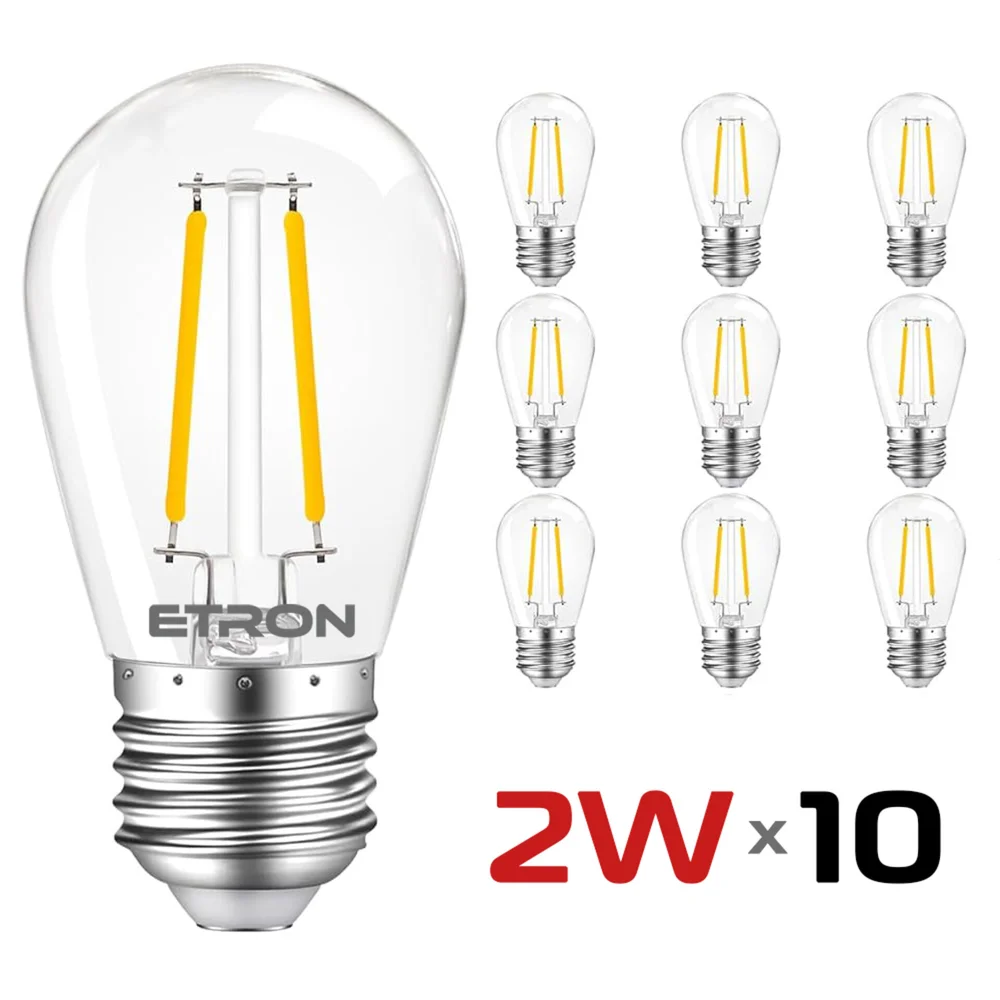 Філаментні LED лампи ETRON 2Вт 2500K S14 E27 (10 шт.) прозорий пластик