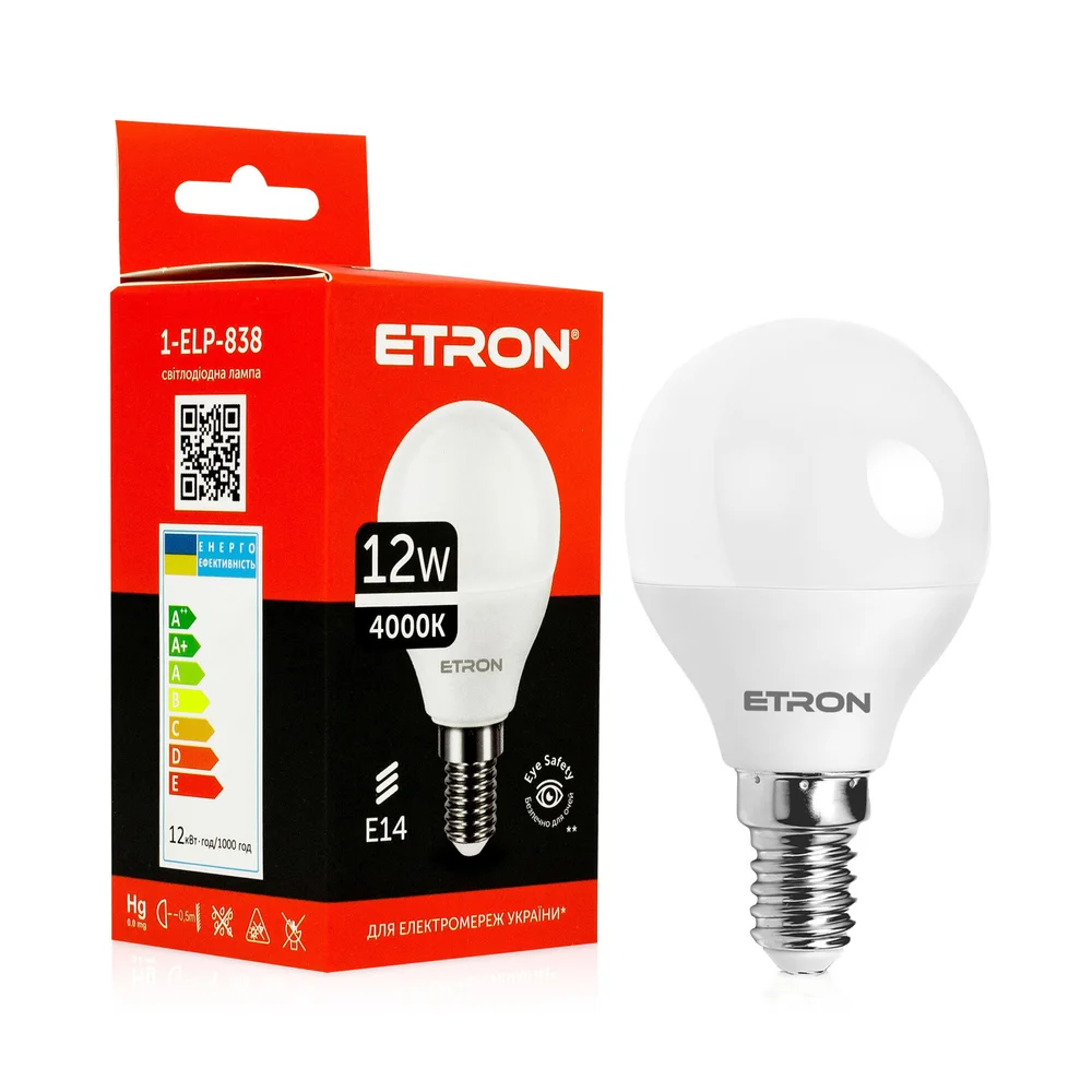 Лампа світлодіодна 1-ELP-838 12W 4000K E14 G45 TM ETRON 