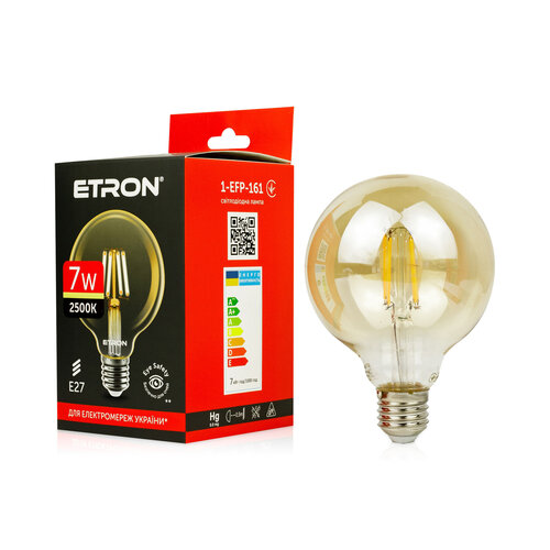 Світлодіодна філаментна лампа ETRON G95 7W E27 2500K тепле світло, золота