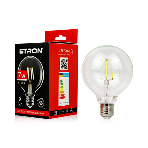 Світлодіодна філаментна лампа ETRON G95 7W E27 4200K нейтральне світло, прозора
