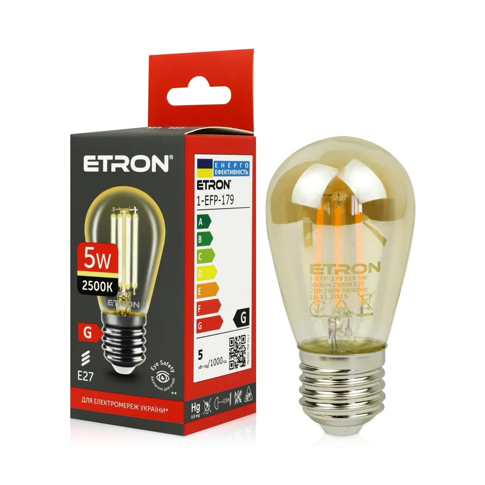 Світлодіодна філаментна лампа ETRON 1-EFP-179 5W 2500K S14 E27 позолочене скло