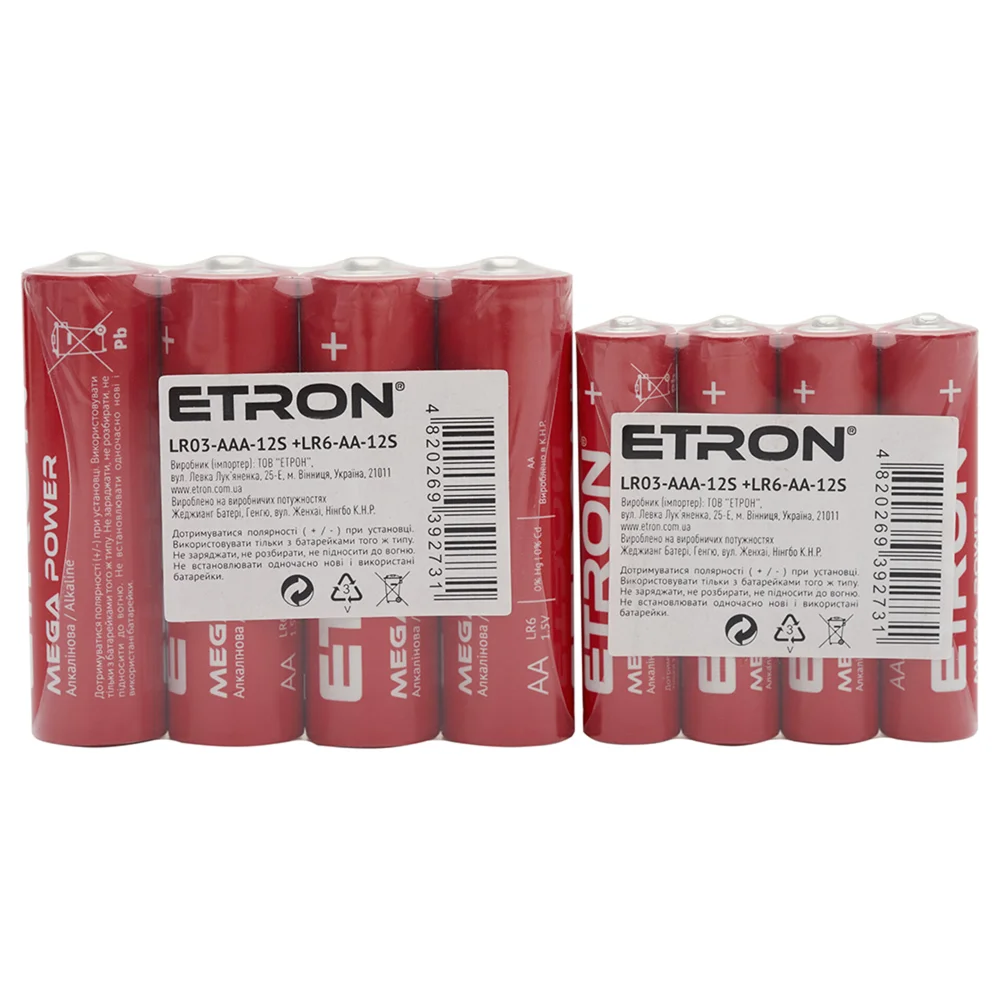 Набір батарейок ETRON Alkaline AA (LR6) і AAA (LR03) лужні 12 + 12 шт